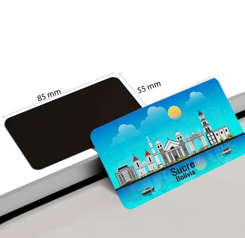 dhcrafts Rectangular Rubber Fridge Magnet / Magnetic Card Blue Bolivia Sucre Design Pack of 1 (8.6cm x 5.4cm)